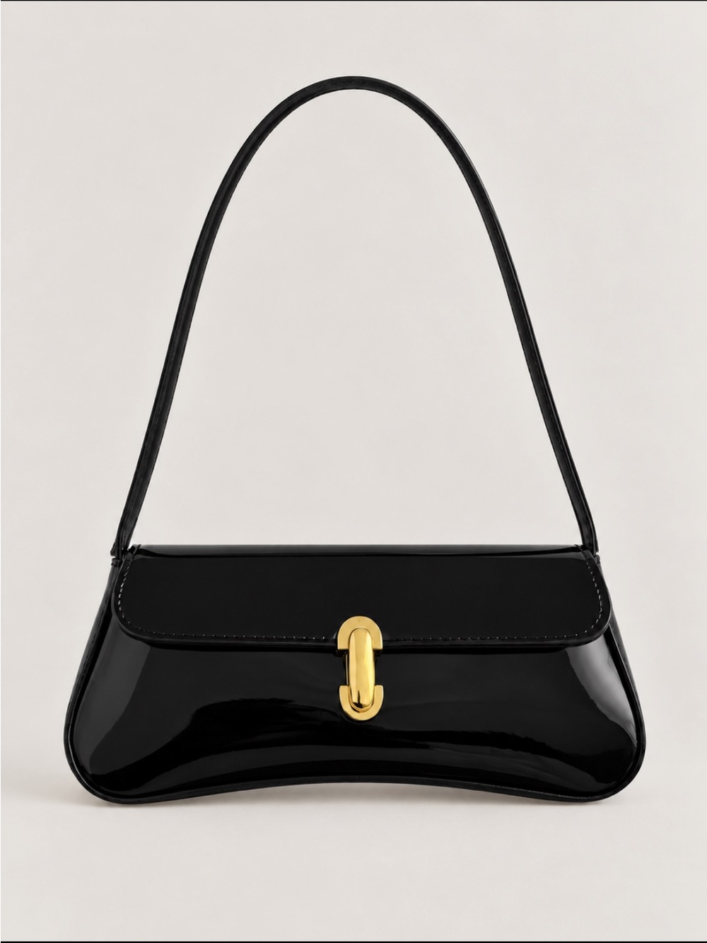 New! Black Glossy Leather Gold Buckle Shoulder Bag NWOT
